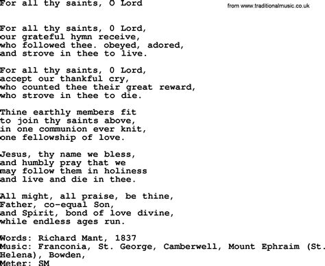 Hymns Ancient And Modern Song For All Thy Saints O Lord Lyrics Midi And Pdf