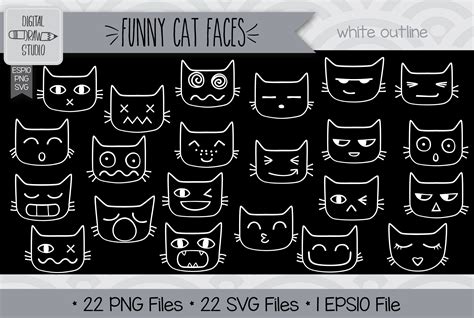 110 Funny Cat Faces Clip Art Hand Drawn Kawaii Cat Doodles By Digital