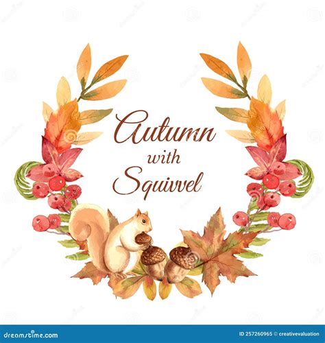 Autumn Season Wreath Frame with Leaves and Animal. Autumn Greetings