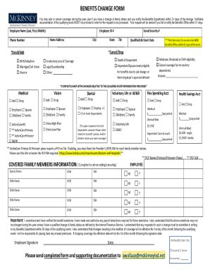 Fillable Online Mckinney Isd Benefits Change Form Fax Email Print