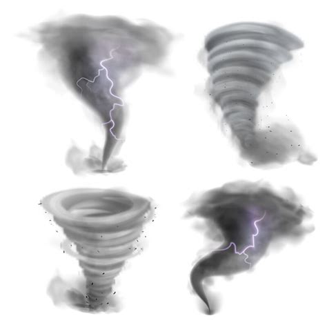 Hurricane vortex. Realistic tornado, 3D twister storm with lightning b ...