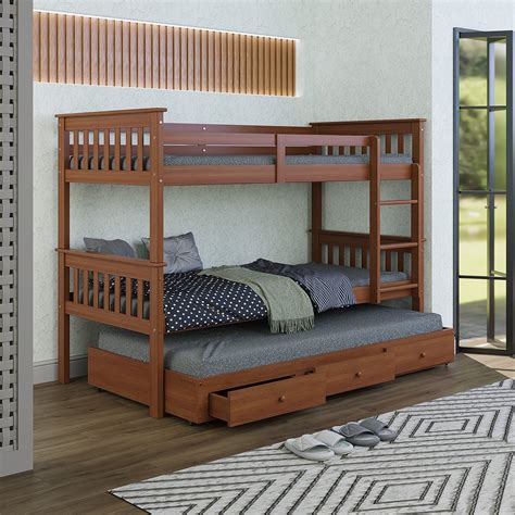 Cama Beliche De Madeira - Beliche de Madeira Solteiro Merk + Cama Auxiliar com Gavetas:castanho ...