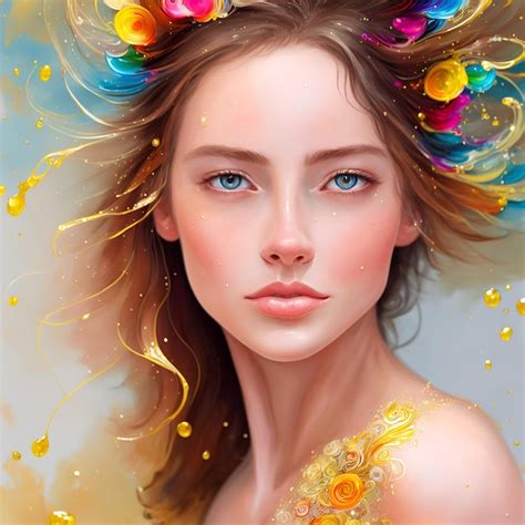 Premium Photo A Painting Of A Woman With Colorful Hair And A Crown Of