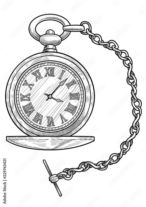 Pocket Watch Illustration Drawing Engraving Ink Line Art Vector