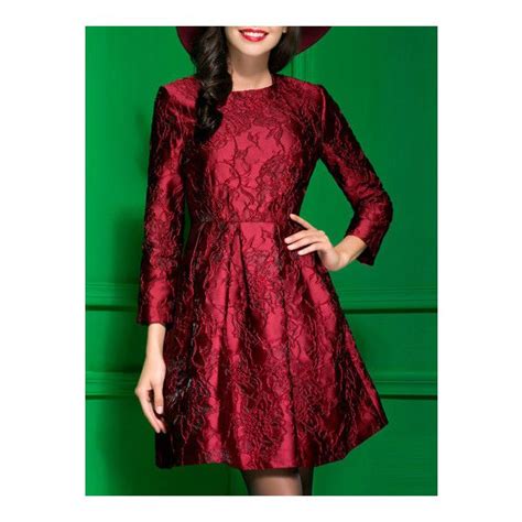 Shein Sheinside Red Crew Neck Jacquard A Line Dress Liked On