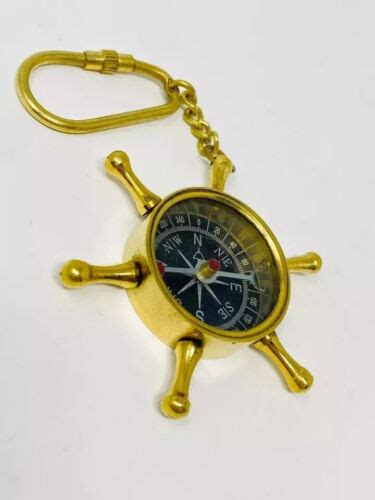 Antique Nautical Pirate Brass Mini Maritime Wheel Compass KeyChain For