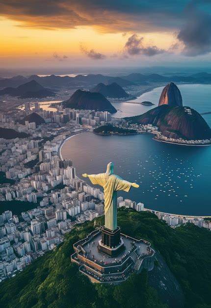 Premium Photo | Aerial view of christ the redeemer and copacabana in ...