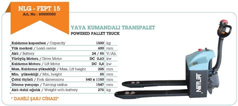 Nlg Fept Netl Ft Yaya Kumandali Ak L Transpalet Do Ukan Caraskal Ve