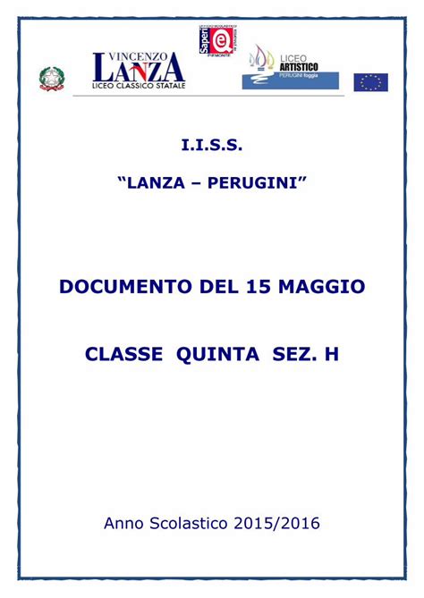 PDF DOCUMENTO DEL 15 MAGGIO CLASSE QUINTA SEZ Hlanza Perugini Gov It