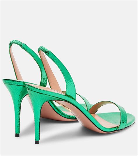 So Nude Snake Effect Leather Sandals In Green Aquazzura Mytheresa