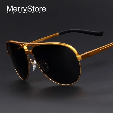 Men Brand Aluminum Alloy Polarized Shield Sunglasses Ultralight Gold