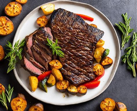 Filete De Ternera A La Parrilla Con Verduras Y Especias En Un Plato