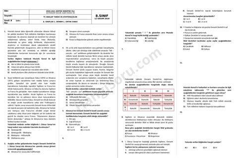 8 Sınıf İnkılap Tarihi 1 Dönem 1 Yazılı Soruları 2022 2023