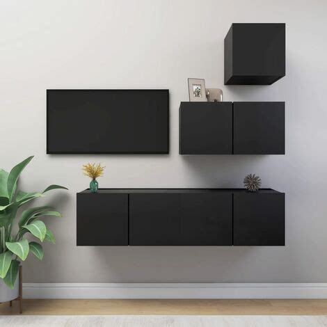 Ensemble De Meuble Tv Pcs Bancs Tv Armoires De Rangement Noir