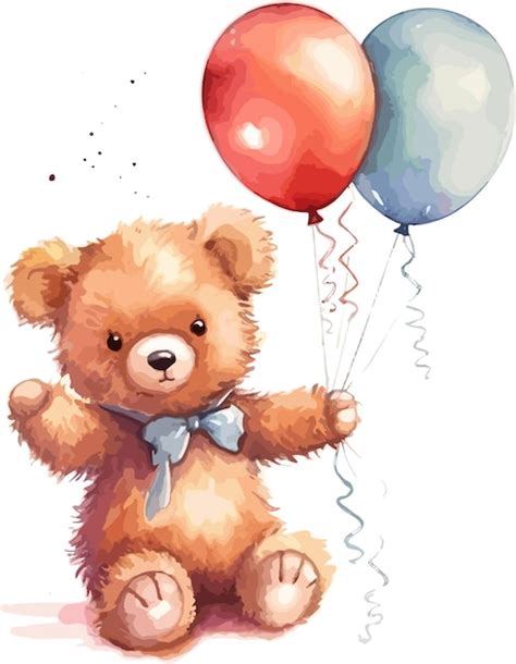 Ours En Peluche Aquarelle Avec Ballons Clipart Illustration D Ours En