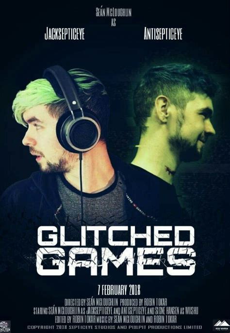 the poster for glitched games shows two men with headphones