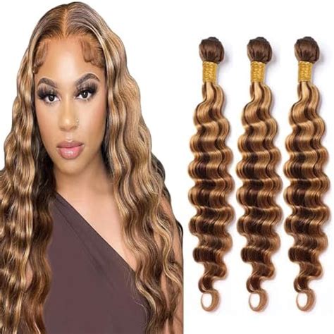 Amazon P4 27 Deep Wave Bundles Human Hair Highlight Honey Blonde Deep Wave Bundles 20 22