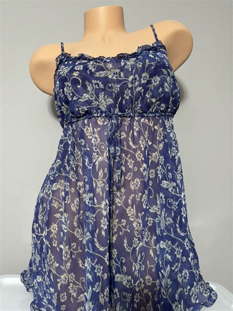 Vintage Y2K Victorias Secret Sheer Blue Floral Babydoll Lingerie Size Small EBay
