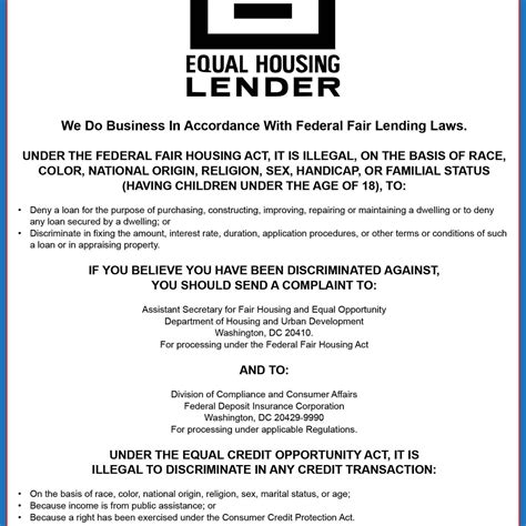 Equal Housing Lender Poster — State And Federal Poster