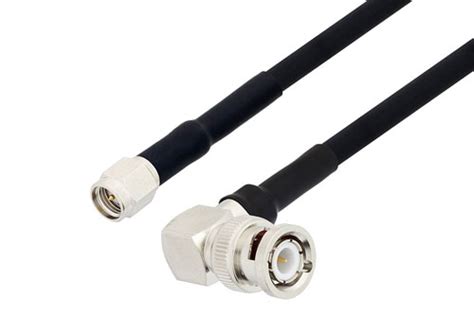 Bnc Male Right Angle To Sma Male Cable 36 Inch Length Using Rg223 Coax With Heatshrink