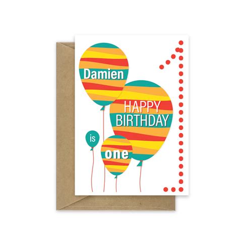 1st birthday card – Balloons and Name | STU ART CONCEPTS