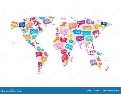 World Map with Pattern of Speaking Bubbles with Word Hello Stock Vector ...