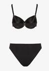 Czarne Bikini Biustonosz z Trójkątną Ozdobą i Majtki Typu Figi