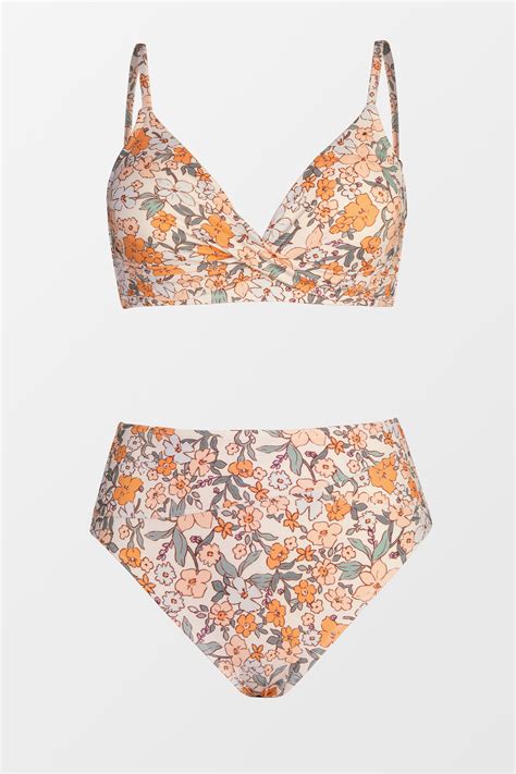 Floral Print Twist Bralette Spliced High Waist Bikini Set