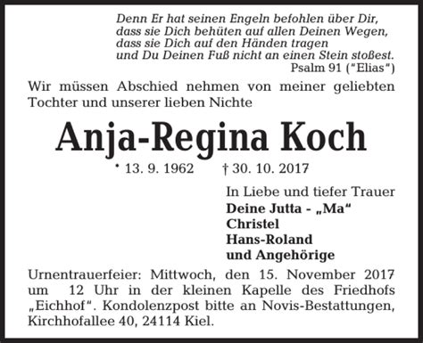 Traueranzeigen Von Anja Regina Koch Trauer Anzeigen De