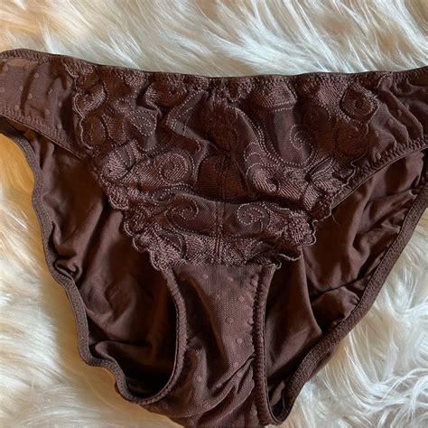Brown Floral Lace Mesh Bikini Cut Panties Gem