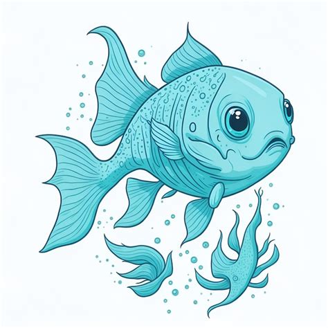 Premium AI Image | Drawing of a blue fish with a sad face