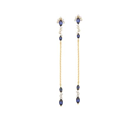 Brinco Ouro Drop Earrings Safira E Diamante