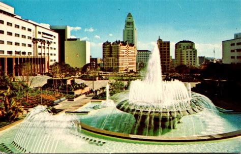 California Los Angeles Civic Center The Mall and Fountain With City Hall In B... | United States ...