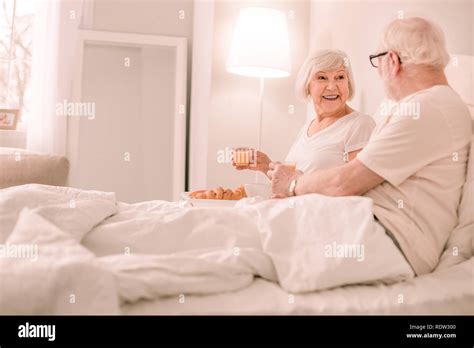 Amazing Mature Woman Having Breakfast In Bed Stock Photo Alamy