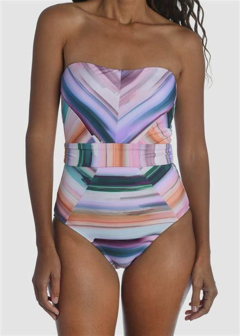 125 La Blanca Women S Purple Ocean Tides Bandeau One Piece Swimsuit