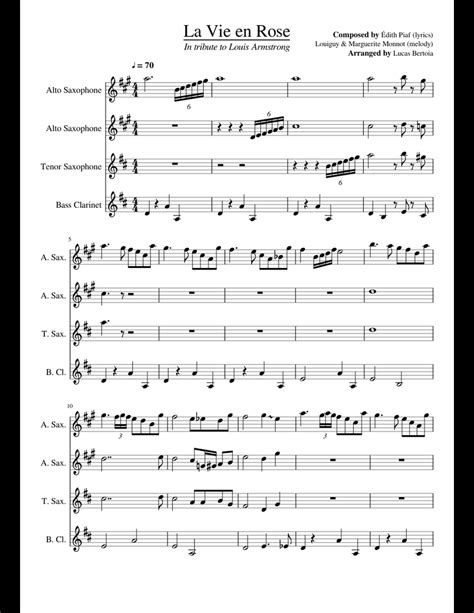 La Vie En Rose Sheet Music For Clarinet Alto Saxophone Tenor Saxophone Download Free In Pdf Or