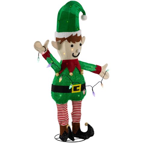 34.25" LED Lighted Elf Holding Christmas Lights Outdoor Yard Decoration ...