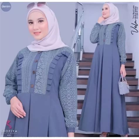 Jual Gamis Vela Crinkle Mix Brokat Kekinian Dress Wanita Terbaru Dress