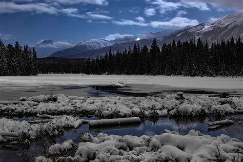 Jasper National Park Dark Sky Preserve Mountains Under Moonlight Photo