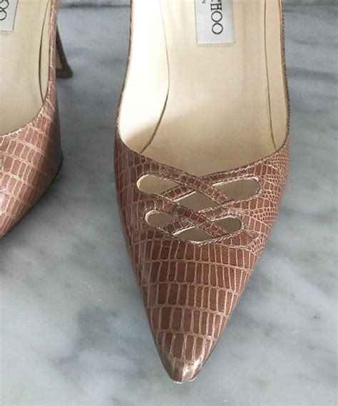 Jimmy Choo Size 36 6 Tan Nude Lizard Embossed Peek A Boo Stilettos Heels Shoes For Sale At