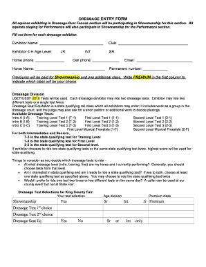 Fillable Online Fillable Online Dressage Entry Form All Equines