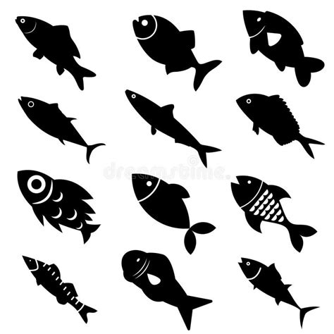 Conjunto De Vectores De Icono De Pescado Aislado En Fondo Blanco