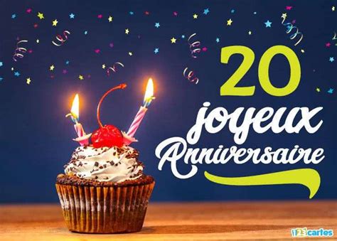 19 Cartes Joyeux anniversaire âge 20 ans Gratuits 123 cartes