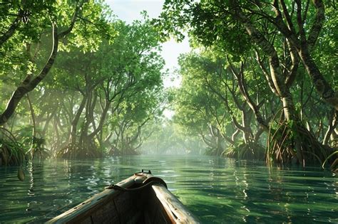 Premium Photo Tranquil Boat Ride Through A Lush Mangrove Forest