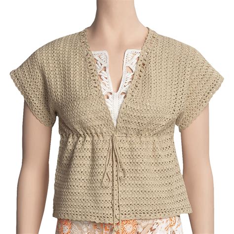 Think Tank Cotton Hand Crocheted Cardigan Sweater Short Sleeve For