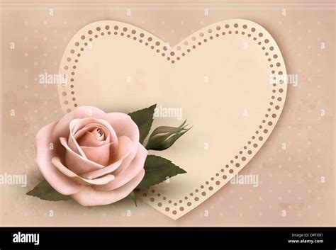 Retro Greeting Card With Pink Rose And Heart Valentine S Day Vector