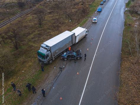 Severe Accident Traffic Accidents On The Road View From Above The