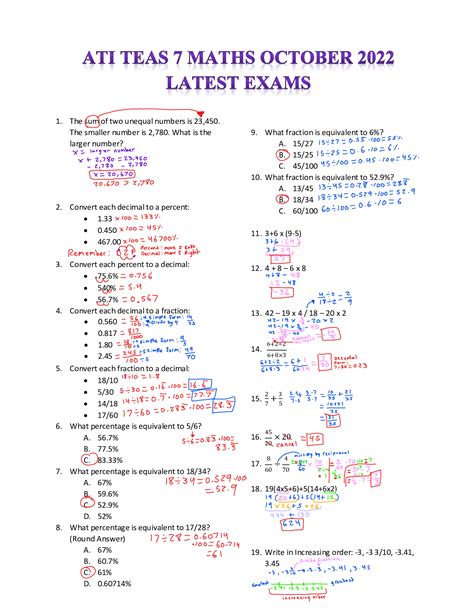 Ati Teas Maths Questions With Answers And Explanations Browsegrades