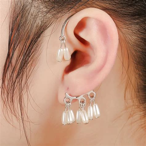 Femmes Mode Bijoux Perle Boucles D Oreilles Oreille Manchette Sans