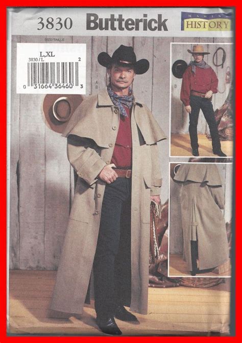 Uncut Mens Duster Coat Western Shirt Butterick Pattern 3830 Size Large